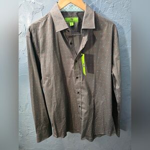 Bristol & Bull Square Polka Dot Shirt Gray Long Sleeve Button Down Sz L